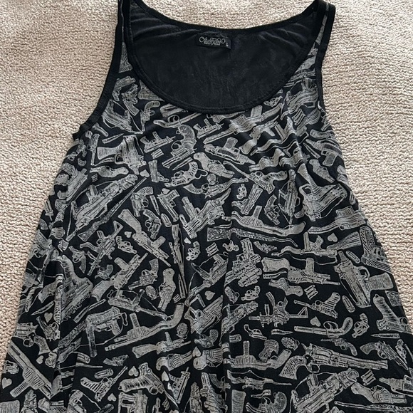 Lauren Moshi Lily Heart & Guns Patterned y2k black white novelty Swing Tank - Picture 6 of 8